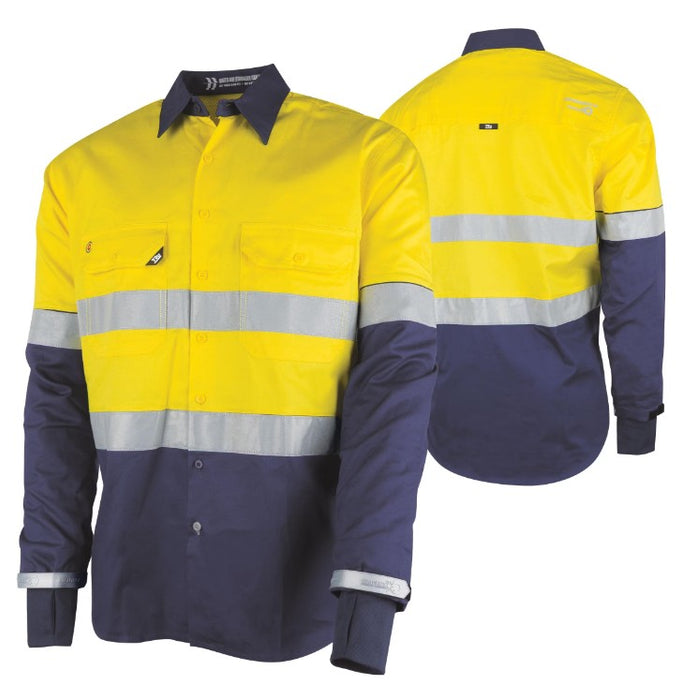 Hi-Vis Shirt, Embroidered, Taped, CRF Sleeves, Yellow/Navy