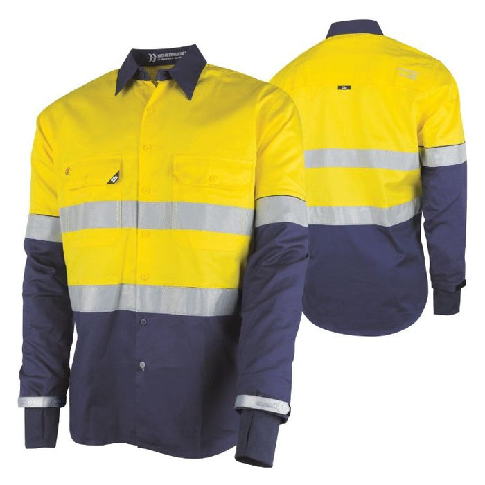 Hi-Vis Shirt, Embroidered, Taped, CRF Sleeves, Yellow/Navy