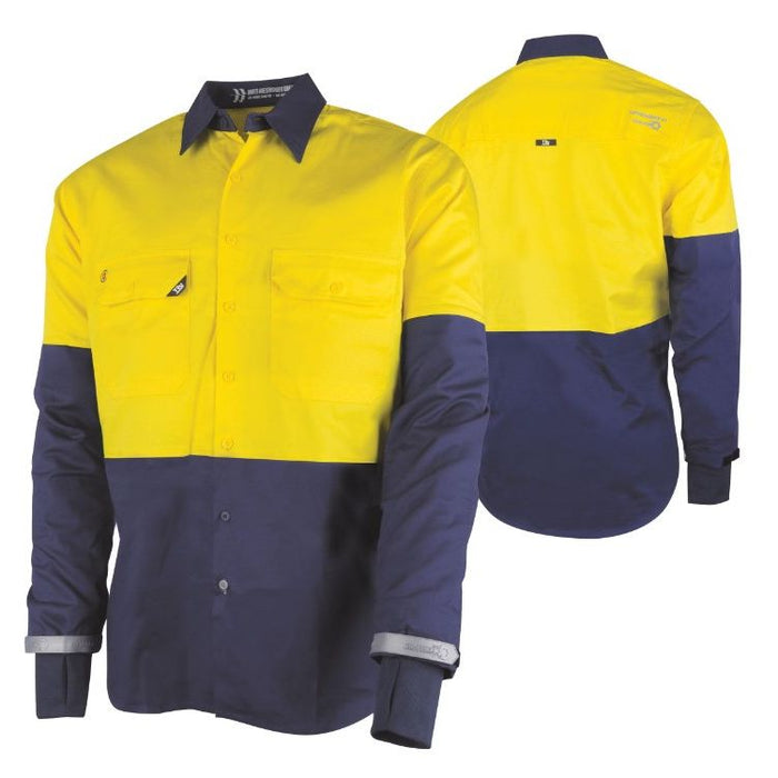 Hi-Vis Shirt, Embroidered, CRF Sleeves, Yellow/Navy