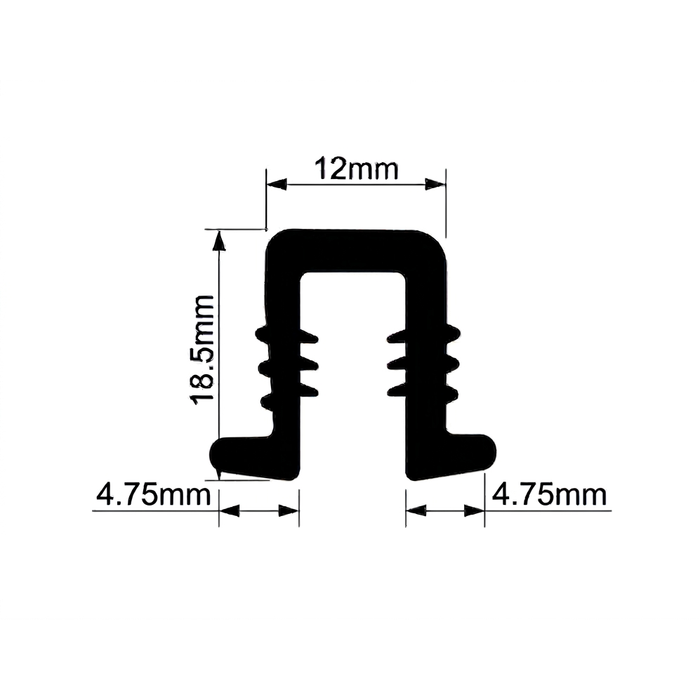 P1229 Glazing Rubber Channel 18.5 x 12 21.5mm - 75mtr Roll